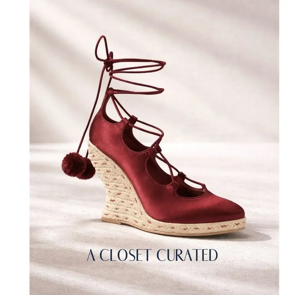Tory Burch Pom Pom Wedge Espadrilles 5.5 Red NEW